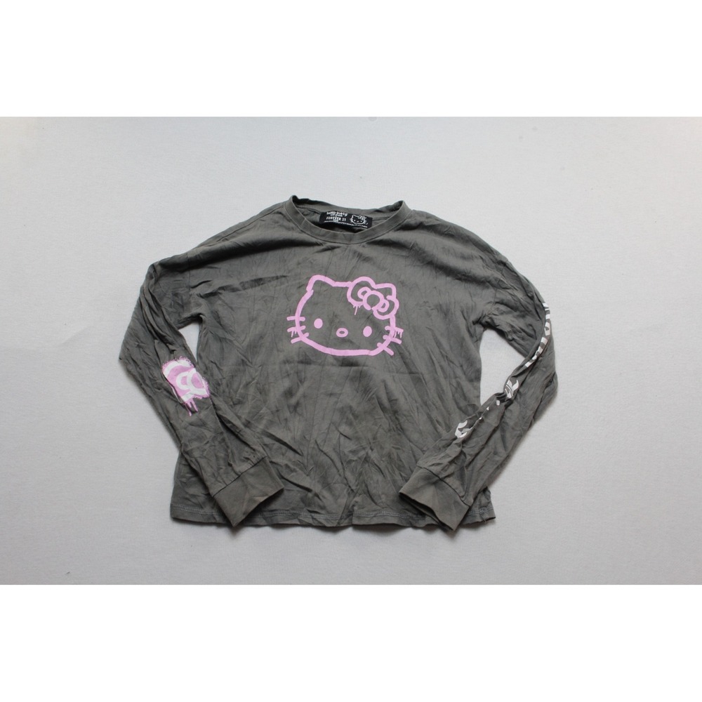 Forever 21 Hello Kitty Shirt Kids Small Gray Excellent Long Sleeve Graphic Tee